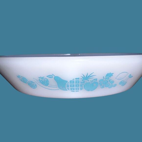Vintage Milk Glass Fruit Pattern Glasbake Divided Casserole Dish Oval - Picture 4 of 5
